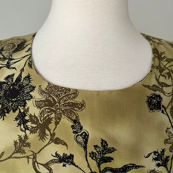 Vintage 90s Green Black Floral Silk Midi Dress Long Sleeve Grunge // Size XS 0 - Picture 3 of 6